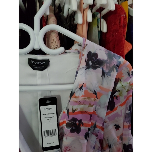 Bebe Ellis Side Slit floral Gown Dress size 4 - Picture 3 of 6